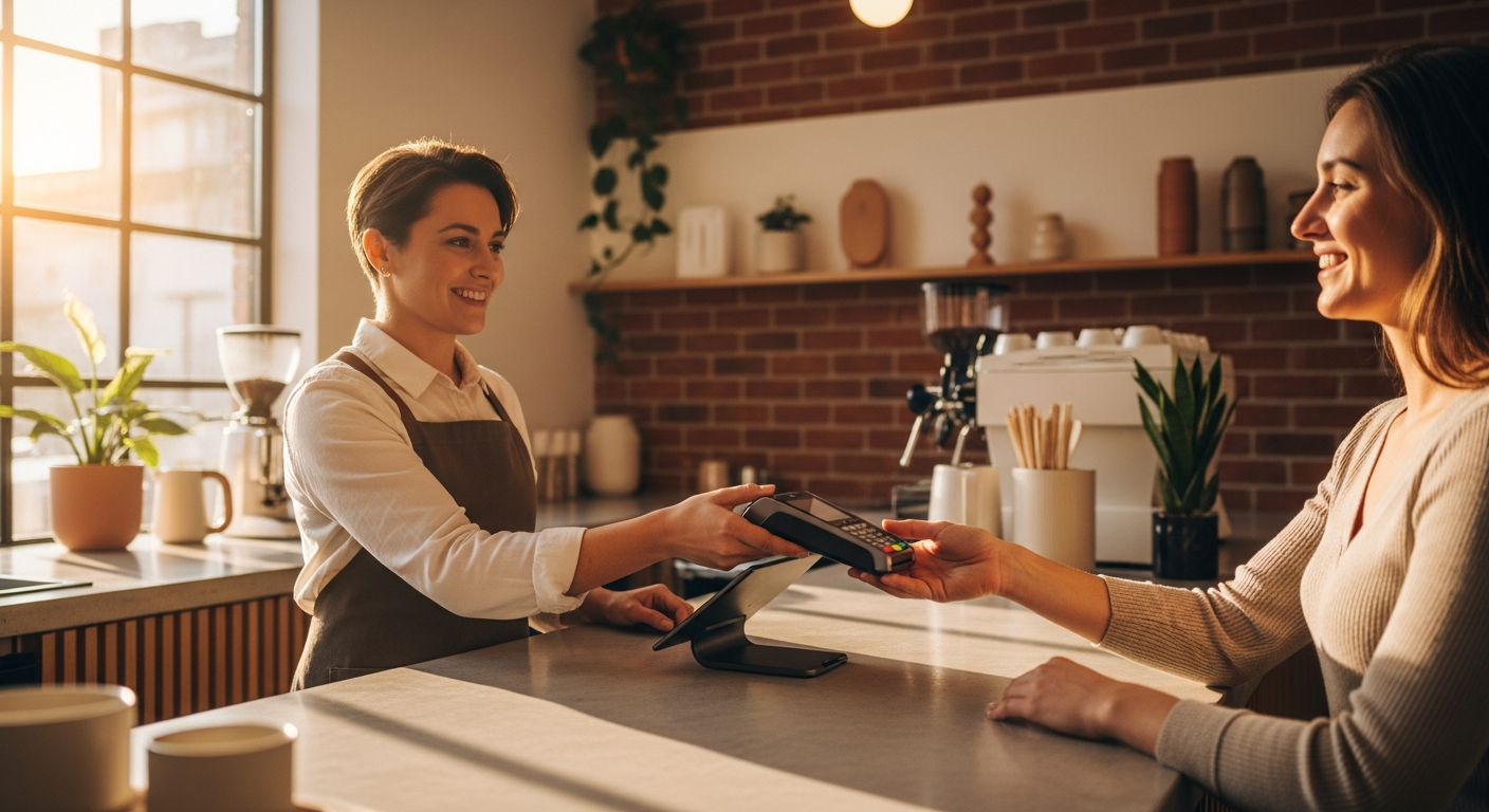 Small business owner at the counter